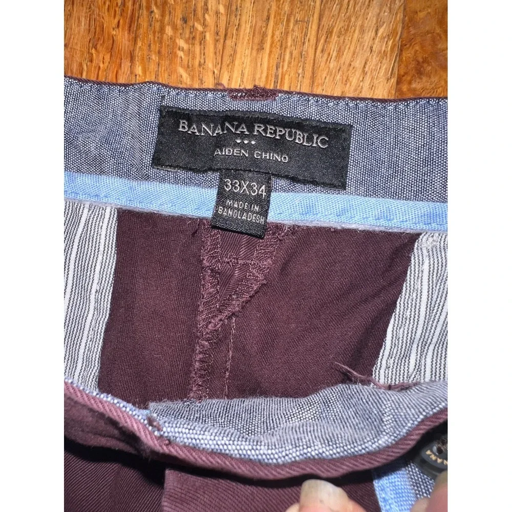 Banana Republic Mens 33x34 Burgundy Plum‎ Aiden Slim Fit Chino Flat Front Pants